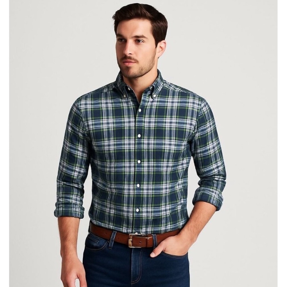 Ralph Lauren Men's Tartan Plaid Button Down Shirt Classic Fit Green XL EUC